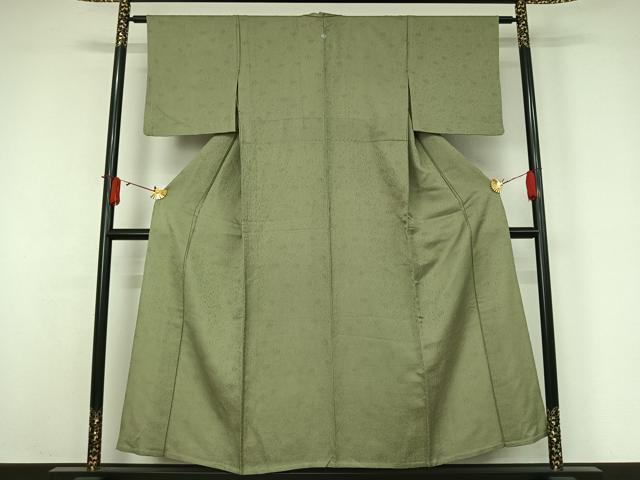 平和屋着物▽上質な色無地 単衣 草花地紋 山葵色 正絹 逸品 AABJ9685jh