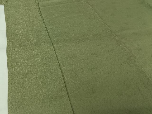 平和屋着物▽上質な色無地 単衣 草花地紋 山葵色 正絹 逸品 AABJ9685jh