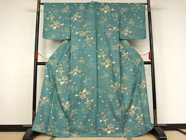 平和屋着物▽小紋 単衣 流水花文 洗える着物 AABJ9693jh