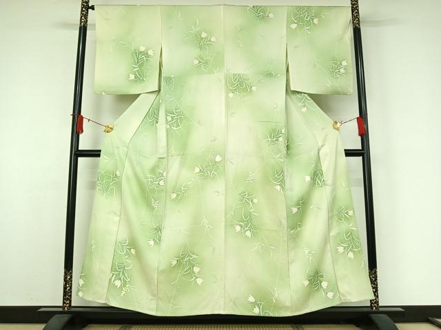 平和屋着物▽上質な小紋 単衣 草花文 暈し染め 正絹 逸品 AABJ9694jh