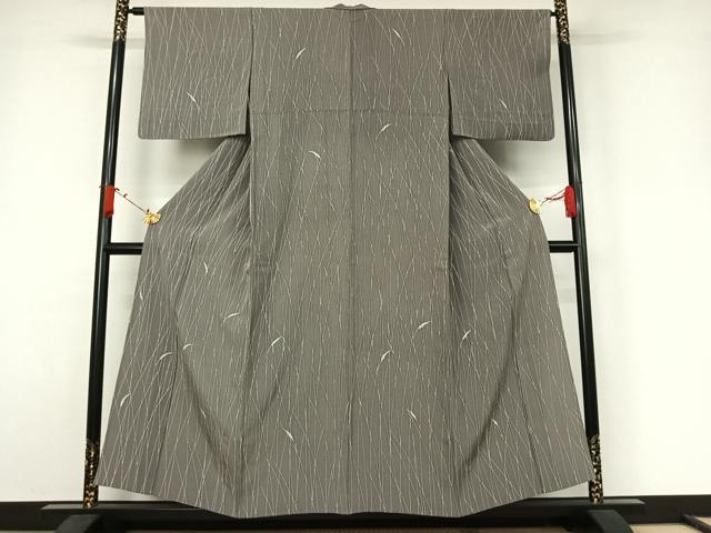平和屋着物▽上質な小紋 単衣 草葉文 正絹 逸品 AABJ9697jh