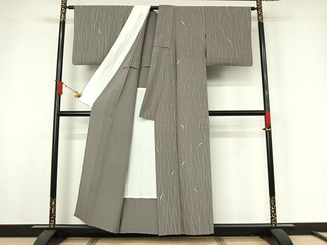 平和屋着物▽上質な小紋 単衣 草葉文 正絹 逸品 AABJ9697jh