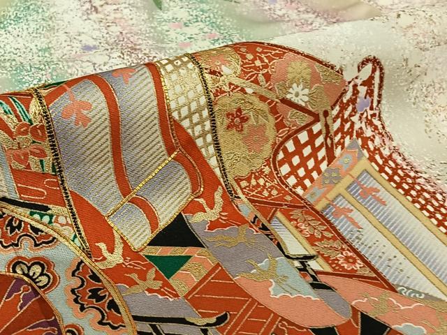 平和屋着物▽豪華振袖 単衣 駒刺繍 御所車花文 暈し染め 金彩 正絹 逸品 AABJ9698jh