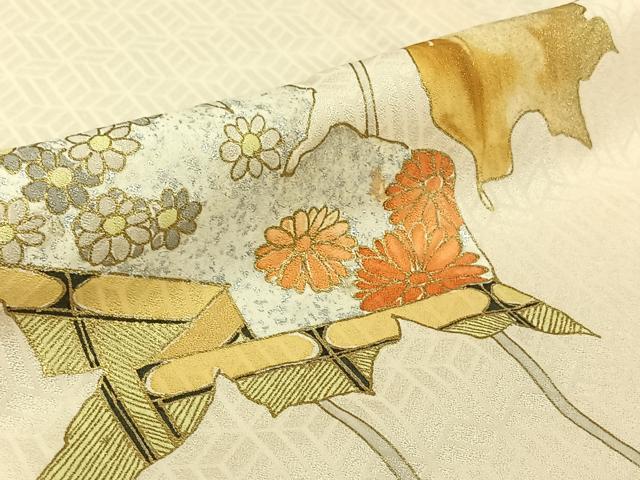 平和屋着物▽訪問着 単衣 草花文 金銀彩 正絹 逸品 AABJ9699jh