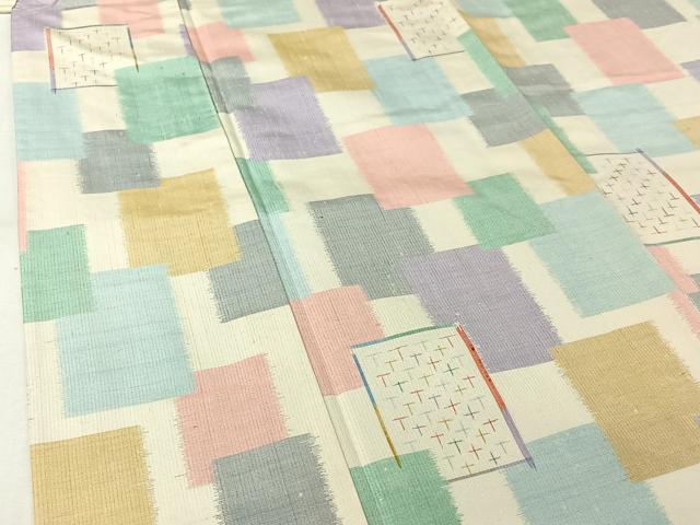 平和屋着物▽上質な紬 単衣 色紙重ね文 正絹 逸品 AABJ9700jh