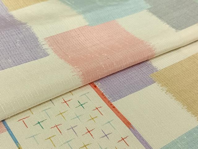 平和屋着物▽上質な紬 単衣 色紙重ね文 正絹 逸品 AABJ9700jh