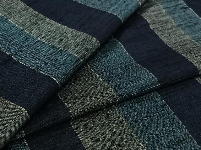 平和屋着物▽上質な紬 単衣 縞 正絹 逸品 AABJ9707jh