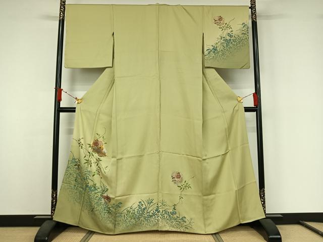 平和屋着物▽訪問着 単衣 雪輪花文 金銀彩 正絹 逸品 AABJ9709jh