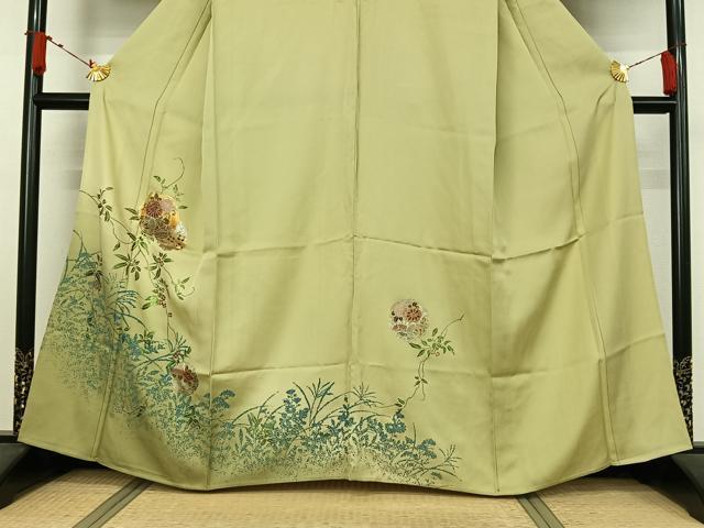 平和屋着物▽訪問着 単衣 雪輪花文 金銀彩 正絹 逸品 AABJ9709jh