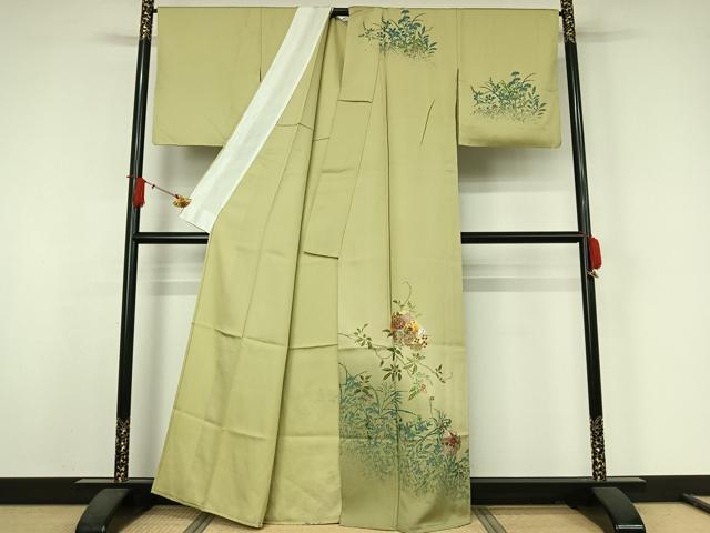 平和屋着物▽訪問着 単衣 雪輪花文 金銀彩 正絹 逸品 AABJ9709jh
