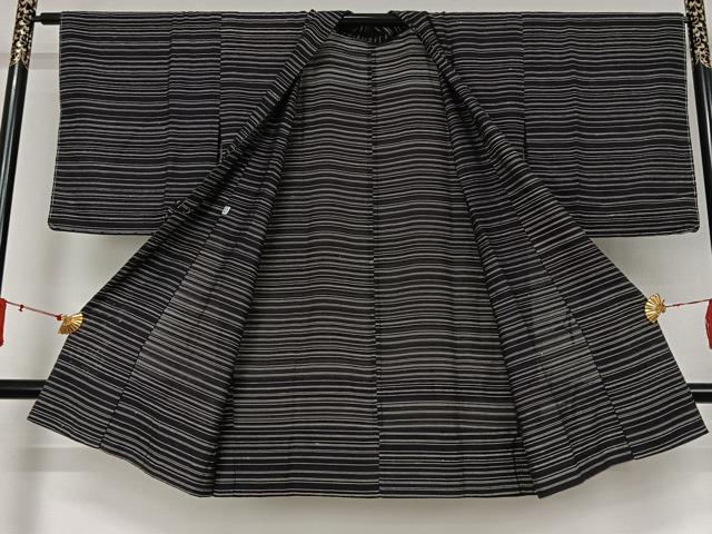 平和屋着物▽道中着 スリーシーズン 春夏秋 塵除け 横段文 ロング丈 正絹 逸品 AABJ9714jh