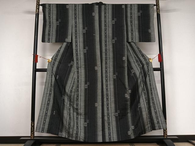 平和屋着物▽上質な紬 単衣 花菱文 正絹 逸品 AABJ9717jh
