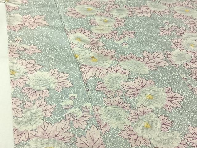 平和屋着物▽上質な紬 単衣 草花文 正絹 逸品 AABJ9720jh