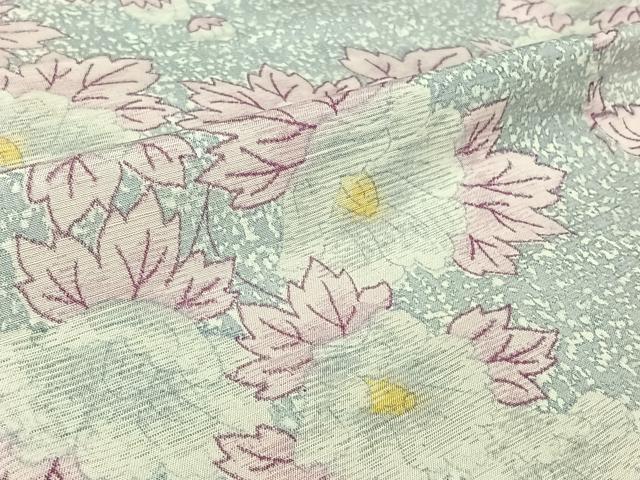 平和屋着物▽上質な紬 単衣 草花文 正絹 逸品 AABJ9720jh