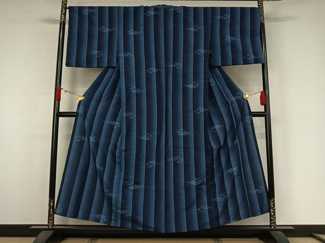 平和屋着物▽上質な紬 単衣 流水文 正絹 逸品 AABJ9722jh