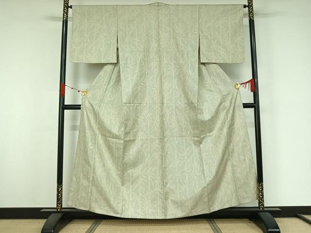 平和屋着物▽上質な紬 単衣 笹の葉文 正絹 逸品 AABJ9726jh