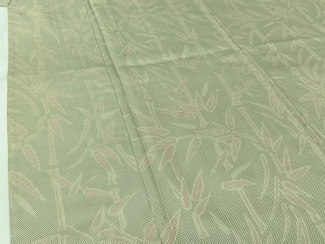 平和屋着物▽上質な紬 単衣 笹の葉文 正絹 逸品 AABJ9726jh