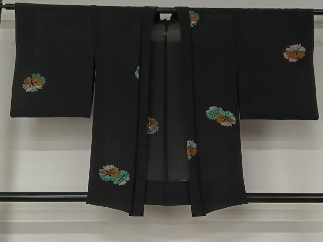 平和屋着物▽羽織 スリーシーズン 春夏秋 塵除け 刺繍 舞花文 黒地 金銀糸 正絹 逸品 AABJ9728jh
