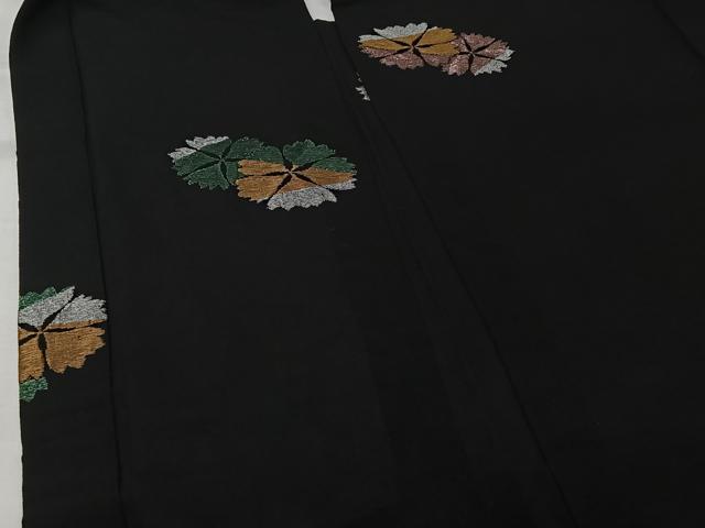 平和屋着物▽羽織 スリーシーズン 春夏秋 塵除け 刺繍 舞花文 黒地 金銀糸 正絹 逸品 AABJ9728jh