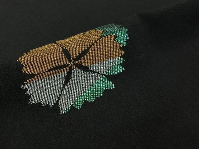平和屋着物▽羽織 スリーシーズン 春夏秋 塵除け 刺繍 舞花文 黒地 金銀糸 正絹 逸品 AABJ9728jh