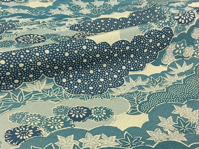 平和屋着物▽上質な小紋 単衣 雲取り花文 正絹 逸品 AABJ9732jh