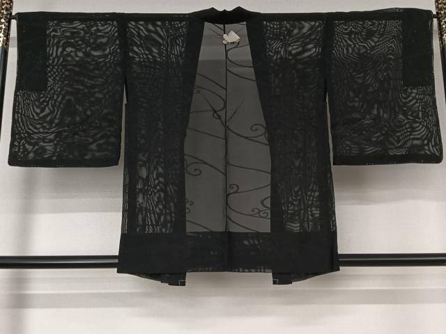 平和屋着物▽羽織 スリーシーズン 春夏秋 塵除け 唐草文 黒地 正絹 逸品 AABJ9738jh