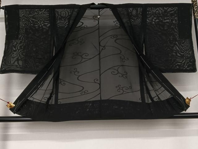 平和屋着物▽羽織 スリーシーズン 春夏秋 塵除け 唐草文 黒地 正絹 逸品 AABJ9738jh