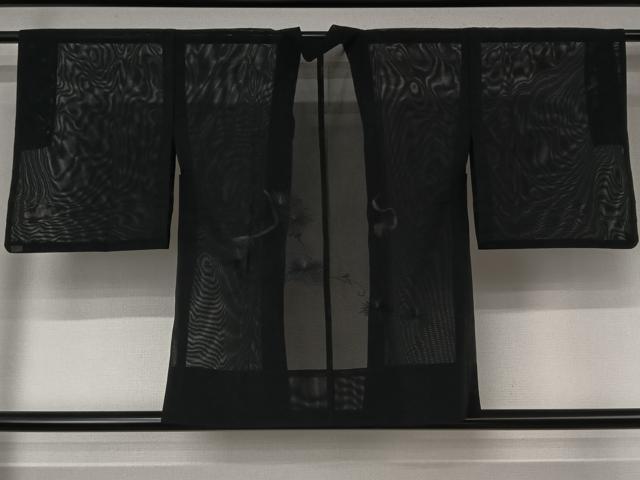 平和屋着物▽羽織 スリーシーズン 春夏秋 塵除け 草花文 黒地 洗える着物 AABJ9741jh
