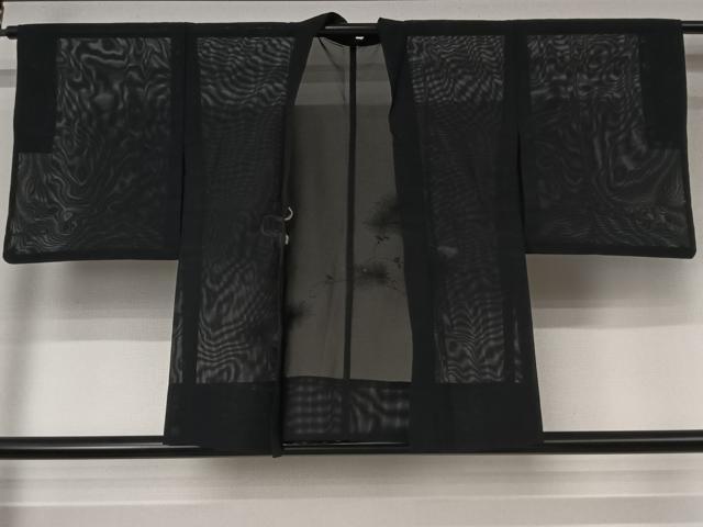 平和屋着物▽羽織 スリーシーズン 春夏秋 塵除け 草花文 黒地 洗える着物 AABJ9741jh