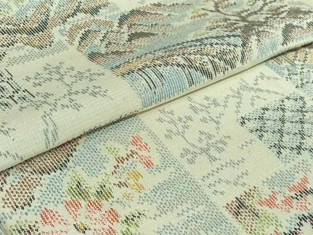 平和屋着物▽上質な紬 単衣 風景花文 正絹 逸品 AABJ9746jh