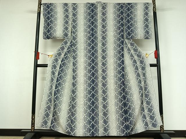 平和屋着物▽上質な小紋 単衣 網目文 正絹 逸品 AABJ9751jh