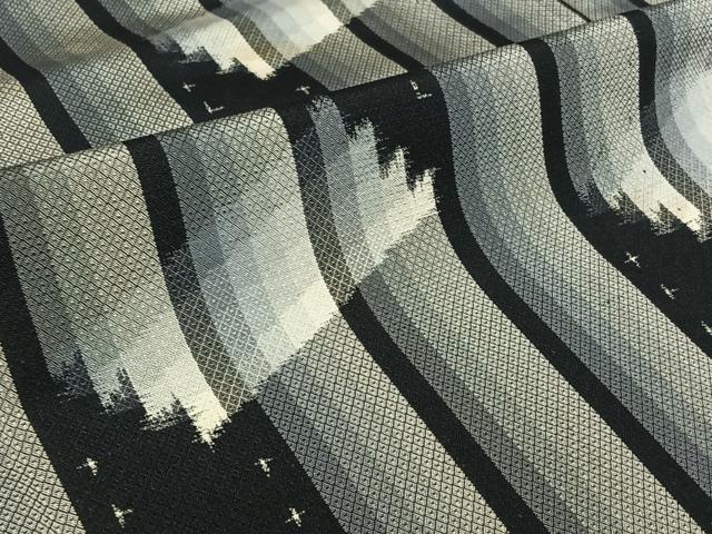 平和屋着物▽お召 単衣 幾何学文様 正絹 逸品 AABJ9752jh