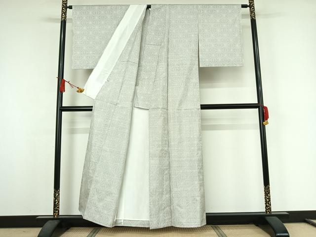 平和屋着物▽本場大島紬 白大島 単衣 9マルキ 麻の葉文様 株式会社大山謹製 証紙付き 正絹 逸品 AABJ9754jh
