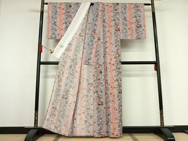 平和屋着物▽山野愛子 小紋 単衣 舞花文 暈し染め 洗える着物 AABJ9756jh