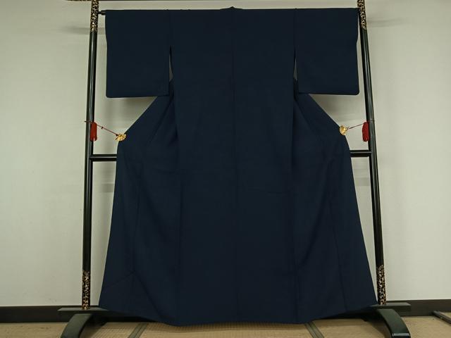 平和屋着物▽大正の浮世絵師 竹久夢二 夢二ロマン 色無地 単衣 舞花地紋 濃紺色 正絹 逸品 AABJ9757jh