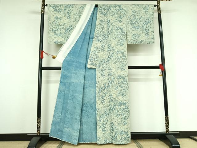 平和屋着物▽上質な小紋 単衣 草花文 正絹 逸品 AABJ9758jh