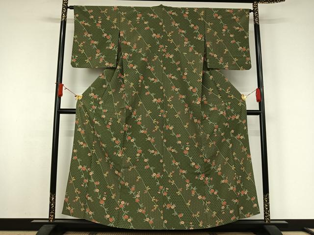 平和屋着物▽小紋 単衣 草花文 洗える着物 AABJ9769jh