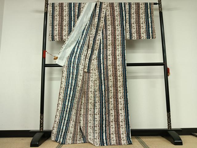 平和屋着物▽小紋 単衣 草花文 さが美扱い 洗える着物 AABJ9770jh