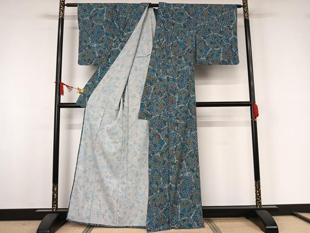 平和屋着物▽小紋 単衣 更紗花文 洗える着物 AABJ9772jh
