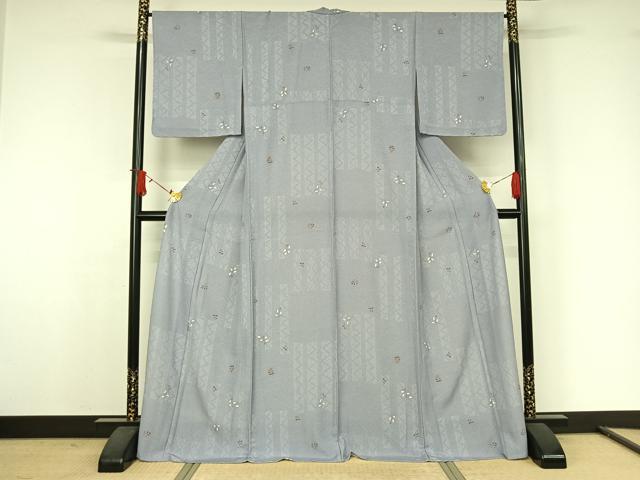 平和屋着物▽小紋 単衣 草花文 洗える着物 AABJ9773jh