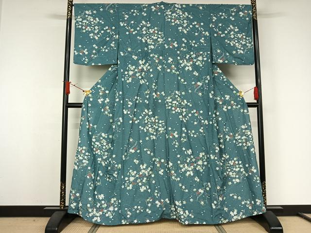 平和屋着物▽小紋 単衣 枝花文 洗える着物 AABJ9777jh