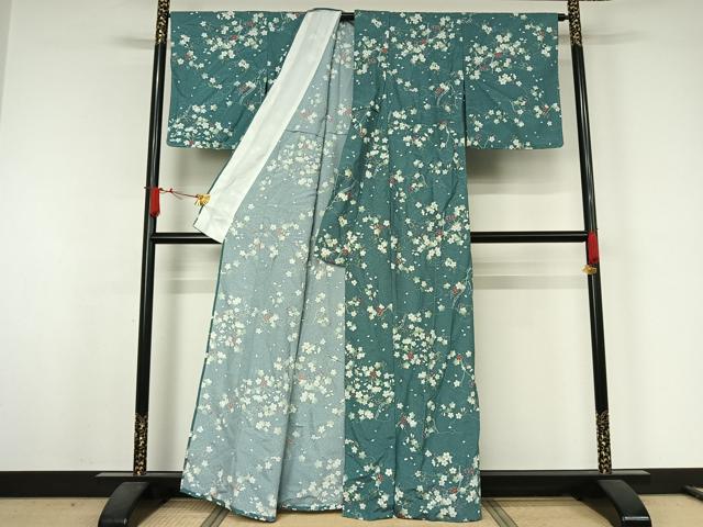 平和屋着物▽小紋 単衣 枝花文 洗える着物 AABJ9777jh