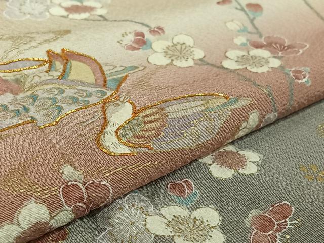 平和屋着物▽訪問着 単衣 駒刺繍 流水鴛鴦花文 暈し染め 金彩 正絹 逸品 AABJ9786jh