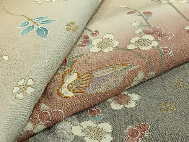 平和屋着物▽訪問着 単衣 駒刺繍 流水鴛鴦花文 暈し染め 金彩 正絹 逸品 AABJ9786jh