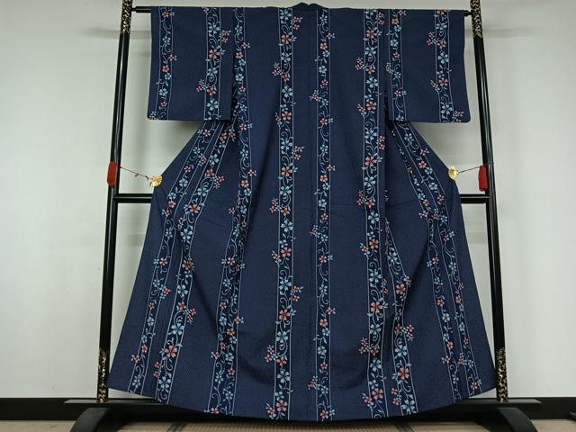 平和屋着物▽小紋 単衣 花唐草文 洗える着物 AABJ9789jh