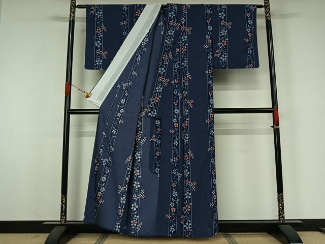 平和屋着物▽小紋 単衣 花唐草文 洗える着物 AABJ9789jh
