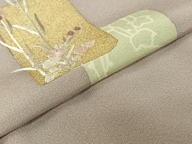 平和屋着物▽訪問着 単衣 刺繍 草花文 金糸 金彩 正絹 逸品 AABJ9795jh
