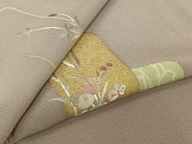 平和屋着物▽訪問着 単衣 刺繍 草花文 金糸 金彩 正絹 逸品 AABJ9795jh