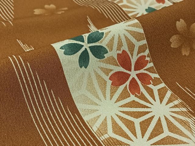 平和屋着物▽小紋 単衣 蚊絣舞桜文 洗える着物 未使用 AABJ9799jh