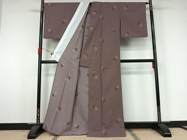 平和屋着物▽小紋 単衣 雪輪草葉文 洗える着物 AABJ9800jh